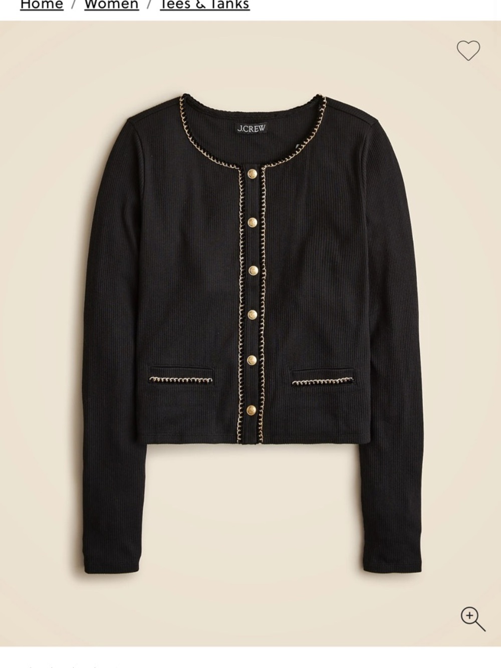 J. Crew Black Cardigan with Gold Chain Trim